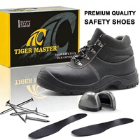 Chaussures de sécurité de chantier pour hommes, en cuir noir, avec embout en acier, anti-perforation, anti-écrasement, semelle antidérapante en PU, économiques