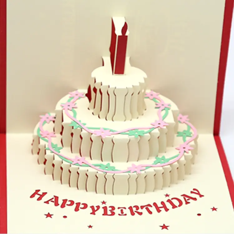 3D Verjaardagskaart Hollow Out Papier Carving Creatieve Kleur Cake Handgemaakte Zegen Cift Kleine Verjaardag Wenskaart Special Gift
