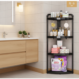 Chariot de rangement moderne en plastique à trois niveaux, mobile, non pliable, sur pied, en forme de triangle, pour coin de salle de bain, pour les espaces restreints - Product Image 1