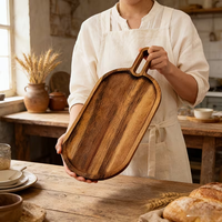 Plateaux alimentaires en bois d'acacia naturel avec poignées, plateau de présentation de gâteaux en bois, plateau décoratif en bois, plateau à gâteaux en bois, plateaux alimentaires en bois
