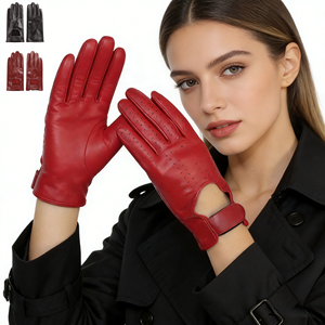 Robe élégante et fine pour <span class=keywords><strong>femme</strong></span>, avec des <span class=keywords><strong>gants</strong></span> en <span class=keywords><strong>cuir</strong></span> véritable rouge sexy - Product Image 1