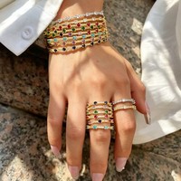 Bracelets empilables plaqués or 18 carats avec zircone cubique, bracelet multi-rangs pavé de cristaux CZ, bijoux colorés pour femmes