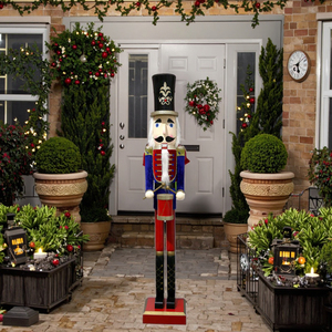 商用大型真人大小黑蓝色180厘米木制胡桃夹子工艺雕像，用于圣诞节巨型户外装饰 - Product Image 2