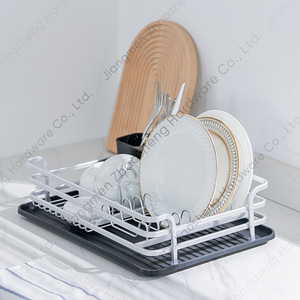 Draining Dish Rack <b>Large</b> Capacity Aluminum With <b>Tray</b> Modern Square Style Kitchen Storage Rack L Size - Product Image 1