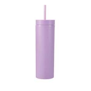 Venta al por mayor color caramelo mate doble pared de plástico recto taza esmerilada flaca 16Oz taza de paja de plástico práctico botellas de bebidas frías - Product Image 4