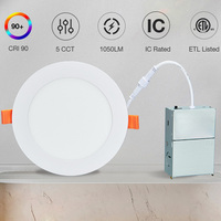 Plafonnier encastré LED 5CCT avec veilleuse 9W + 3W 12W + 3W 4 pouces 6 pouces Dimmable Canless Wafer Downlight ETL Panel Light