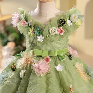 Vestido de flores verdes de hada para niña, vestido de desfile de flores de primavera para fiesta de cumpleaños, traje de actuación de desfile de comunión de flores - Product Image 2