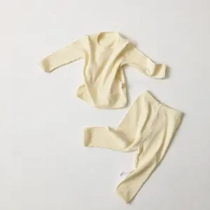 Одежда для новорожденных детей, однотонные ребристые детский комплект одежды из 2 предметов детские пижамы; Рубчик из хлопка, комплект одежды