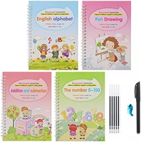 Cahier de pratique magique pour enfants, 4 pièces, écriture à la main réutilisable, calligraphie anglaise, cahier de magie avec stylos