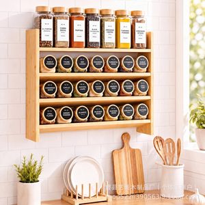 Wooden Multi Layer <b>Kitchen</b> Spice <b>Rack</b> 4 Layers Wall Mounted Large Capacity <b>Storage</b> For Spices And Seasonings - Product Image 1