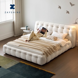 Cama Zayshine Retro Francesa <span class=keywords><strong>de</strong></span> Lujo Blanca <span class=keywords><strong>de</strong></span> Sherpa y Terciopelo para Dormitorio Principal, Modular <span class=keywords><strong>de</strong></span> Tamaño Extragrande, <span class=keywords><strong>de</strong></span> Diseño para Villa, Cama Doble - Product Image 1