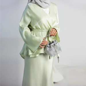 Set di 2 Pezzi Abaya alla Moda per Donne Musulmane, Kimono a Maniche Lunghe con Gonna, Tinta Unita, Stile Dubai <span class=keywords><strong>Turchia</strong></span> Arabo - Product Image 1