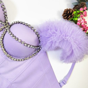 BL22 Soft Mesh Fabric Crystal <strong>Diamante</strong> Bustier <strong>Bras</strong> for Women Flouncing Tulle <strong>Straps</strong> Rhinestone Corset Tops - Product Image 5
