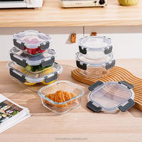 Boîte à lunch en verre à haute teneur en borosilicate avec couvercles en plastique chauffants Récipient alimentaire micro-ondable Nouveau design pour les enfants à l'école