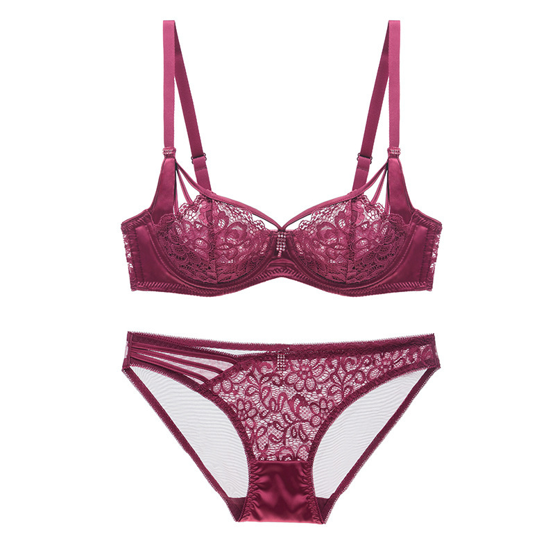 Кружевное красивое нижнее белье для женщин, собранный бюстгальтер, комплект из ультратонкого прозрачного удобного дышащего бюстгальтера