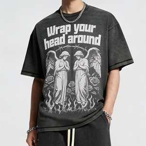 T-shirts pour hommes personnalisés, coupe ample et oversize, à épaules tombantes, avec impression sérigraphiée, teinture ombrée et effet délavé pigmenté vintage, en gros - Product Image 3