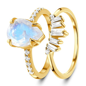 Hot Solid Rose Yellow Gold Rainbow MOONSTONE &amp; WHITE TOPAZ Nymph <strong>Ring</strong> &amp; <strong>Sovereign</strong> Band - Product Image 2