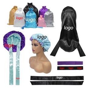 Wholesale Custom Logo Bonnets Drawstring Bag <b>Wig</b> Elastic Melt <b>Band</b> Reversible Silk Bonnet and Satin Hair Wraps - Product Image 2