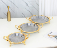 Ronde fruitschaalset van roestvrij staal, decoratieve roestvrijstalen schaal met handvat voor thuis, bruiloft, Ramadan, tafeldecoratie