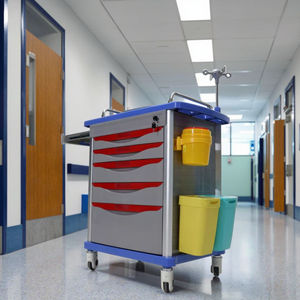 Troli Medis Kelas Militer Berbahan ABS untuk Penggunaan Rumah Sakit, Stasiun Trauma Bergerak 4 Roda dengan Dudukan Peralatan yang Dapat Diganti, untuk Pengukuran Tanda Vital - Product Image 1