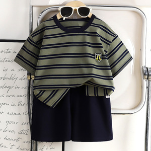 Nuevo Conjunto de Manga Corta - Conjunto Infantil a Rayas de Estilo Delgado - Traje de Aire Acondicionado para Bebé - Pijama para el Hogar - Conjunto de Verano con Cuello Redondo - Product Image 4