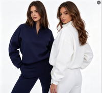 Ensemble survêtement femme ample avec sweat à capuche et short, col rond, couleur unie, longueur au-dessus du genou