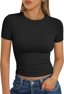 Camisetas de manga corta para mujer Verano básico 2025 Tops de entrenamiento Cuello redondo Gimnasio Crop Tops Ropa de moda - Product Image 4
