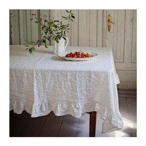 Nappe à volants carrée en lin de qualité supérieure avec perles rondes en tissu de coton pour les mariages et les fêtes Caractéristique réutilisable - Product Image 2