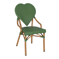 Fauteuil d'extérieur en rotin PE vert olive avec dossier en forme de cœur, structure en aluminium, chaise de bistrot pour café, patio, jardin