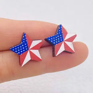2024 American Election Independence Day Wood Earring Mini USA Star Flag Ear Stud