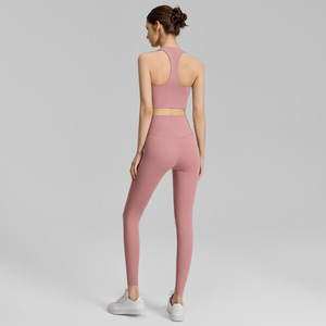 Women's Solid Yoga Set High Waist Deep V Neck Crop Top Leggings Four-Way Stretch Seamless Elastic Waist for Fitness Yoga - Product Image 4