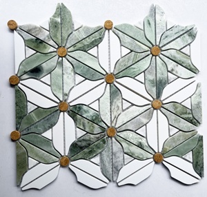 Mosaïque moderne en marbre à motifs floraux, incrustation en laiton, pour crédence <span class=keywords><strong>de</strong></span> cuisine, mur <span class=keywords><strong>de</strong></span> <span class=keywords><strong>salle</strong></span> <span class=keywords><strong>de</strong></span> <span class=keywords><strong>bain</strong></span>, usage hôtelier - Product Image 2
