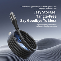 Cable USB C Magnético de 240W con Carga Rápida PD, 2 Metros, Tipo C a Tipo C, Cable de Carga y Datos Magnético de Nailon Autoorganizable y Antienredos