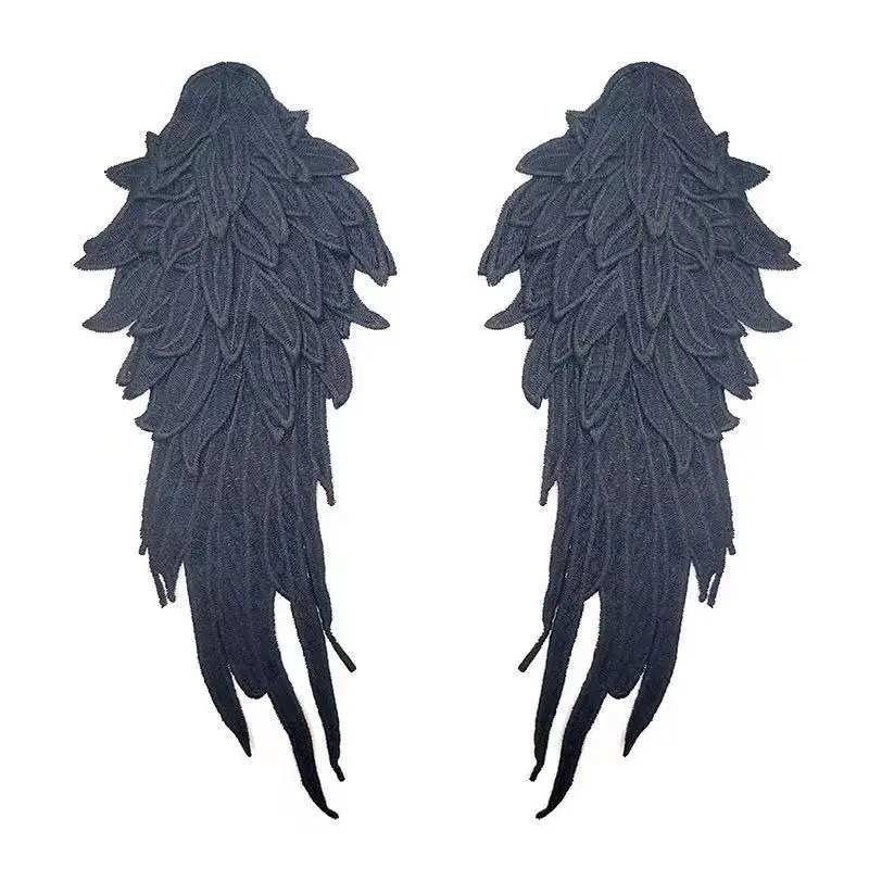 Apliques de guipur 3D para vestido de boda, insignia de hombro, alas de Ángel negras, Apliques de encaje, 1 par de espejos