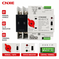Commutateur de transfert automatique monophasé (ATS) CNXE CXQ2-100/2P 100A de qualité PC 220VAC 50/60Hz pour alimentation réseau, générateur et solaire
