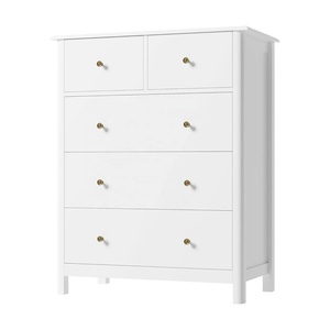 Grand <span class=keywords><strong>Coffre</strong></span> Blanc Salon Chambre Meuble <span class=keywords><strong>de</strong></span> Rangement en Bois Tallboy Commode à 5 Tiroirs, Commode à Tiroirs - Product Image 1