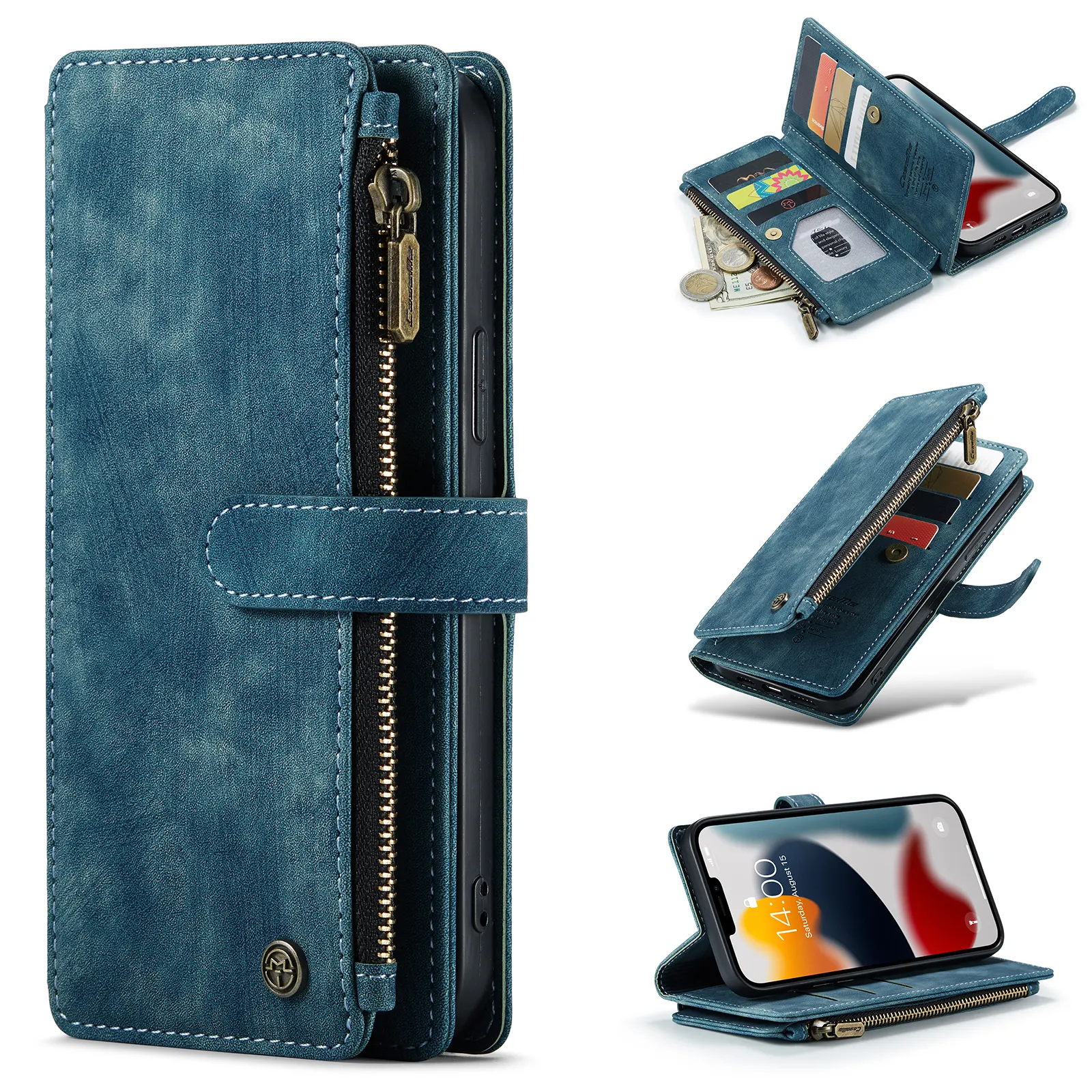 Detachable Magnetic Card Bag Flip Wallet Leather Mobile Cell Phone Case For Iphone 13 12 11 Pro Max X XR XS MAX 6 7 8