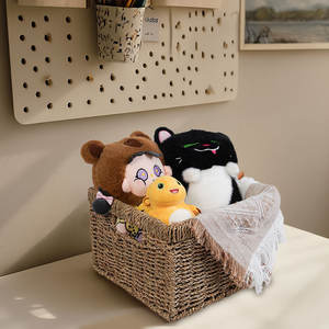 ตะกร้าเก็บของสานมือทรงสี่เหลี่ยมผืนผ้า ตะกร้าฟางธรรมชาติ สำหรับจัดระเบียบโต๊ะในห้องนั่งเล่น ตกแต่งบ้าน - Product Image 4