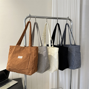 Corduroy Tote <b>Bag</b> Large Capacity Brown Japanese Style Women's Shoulder <b>Bag</b> Everyday Use Horizontal Square Magnetic Buckle - Product Image 2
