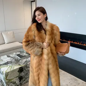 2022 Hot Selling Großhandel Winter New Real Long Red Fox Pelzmantel Jacke Frauen Warm Fox Fur Liner Coat Fox Pelzmantel