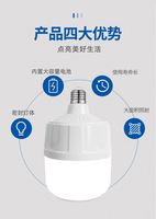 Ampoule LED portable multifonctionnelle 80W/100W DC E26/E27, dimmable, Ra80, 6000K, lumière du jour, longue durée de vie 50000 heures, batterie rechargeable