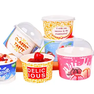 Одноразовая бумажная чаша для мороженого с крышкой, бумажная чаша для мороженого, йогурта, пирожных, бумажная чашка, оптовая продажа