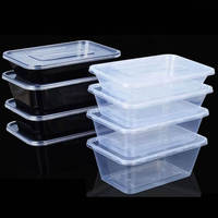 Conteneur alimentaire en plastique PP transparent de qualité alimentaire, jetable, biodégradable, recyclable, sans BPA, avec couvercle, 500 ml, 650 ml, 750 ml, 1000 ml