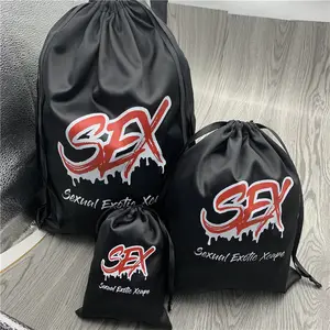 사용자 정의 블랙 실크 섹시 란제리 졸라매는 끈 가방, 섹스 토이를 위한 새틴 가방