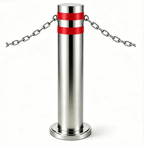 Borne de sécurité en acier inoxydable 304 avec chaîne et bande réfléchissante rouge pour parcs d'attractions et espaces publics - Product Image 1