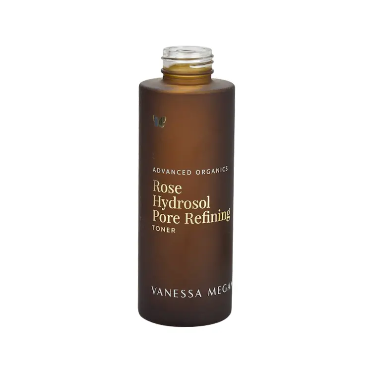 60Ml 100Ml Kemasan Kosmetik Frosted Botol Kaca Amber dengan Emas Pump