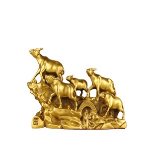 Figurines d'animaux en bronze, cinq bœufs en cuivre, cadeaux créatifs pour la décoration de la maison, objets décoratifs en cuivre, artisanat - Product Image 1