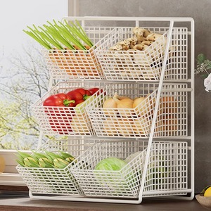 Cestino Portaoggetti in Metallo per <span class=keywords><strong>Cucina</strong></span>, Design a Tre Livelli Compartimentato, Rimovibile, Grande Capacità per Verdura, Frutta e Snack - Product Image 3