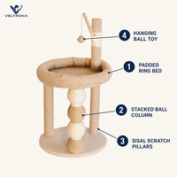 Griffoir multi-niveaux pour chat avec lit annulaire rembourré et tour à griffoir en sisal avec boule suspendue pour chats d'intérieur et chatons