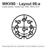 Connecteur M16 8 broches WKV 80, prise femelle, bornes à souder, IP40, connecteur rond à angle droit, numéro de pièce standard, vente en gros